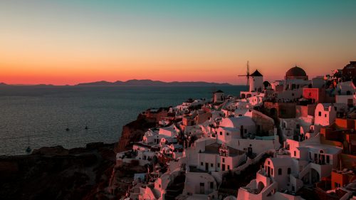 Sunset over Oia in Santorini
